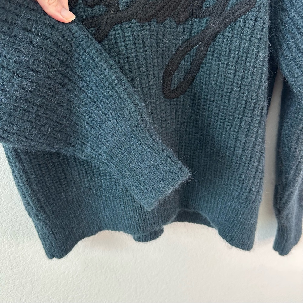 NWT Anine Bing Kendrick Sweater Logo Dark Teal SZ XS - Picture 7 of 8